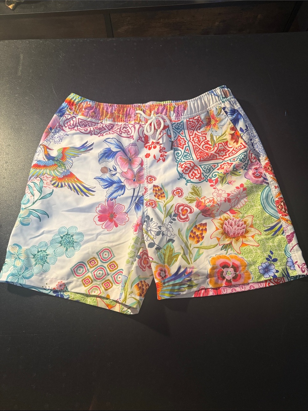 Johnny Was White Multi-Color Floral Swim Shorts